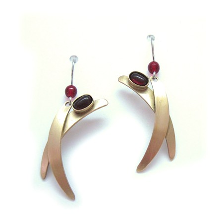 Brushed Gold Red Acrylic Stone Dangles by Crono Design - Click Image to Close